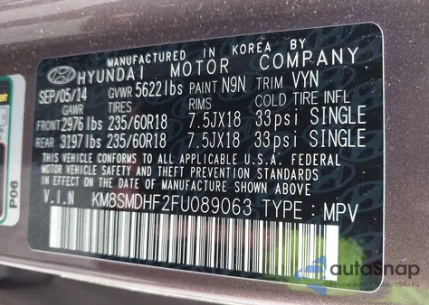 2015 Hyundai Santa Fe Gls z USA, uszkodzony, nr VIN KM8SMDHF2FU089063